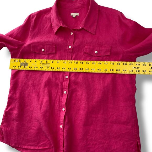 Talbots Top Womens Large Pink 100% Linen Button Up Roll Tab Long Sleeve Classic - Picture 11 of 13